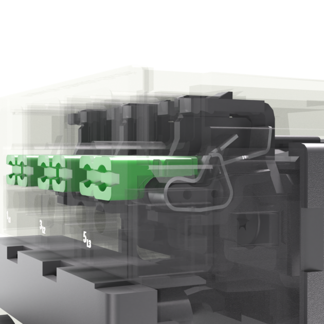 Bild 1 | Die TeSys Deca Snap In-Baureihe mit werkzeuglosen
Anschlussklemmen lässt sich in Sekundenschnelle verdrahten.