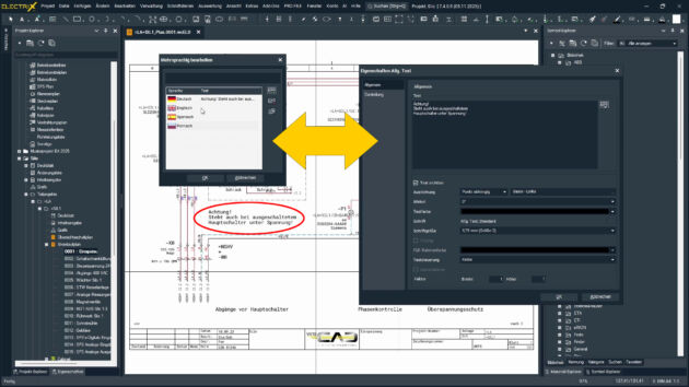 Eine weitere neue KI-Funktion ist die Übersetzung einzelner Texte bis hin zur gesamten Dokumentation in beliebige Sprachen. Einfach der WSCAD-Software die gewünschte Sprache(n) mitteilen und diese sucht und liefert die korrekten Formulierungen. Was bisher Stunden bis Tage dauerte und Übersetzungbüros benötigte, erfolgt jetzt in wenigen Minuten von selbst.