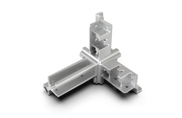 Bild 4 | Soll das Bauteil gleichzeitig fest und leicht sein, kommt häufig Aluminium zum Einsatz. Emka fertigt beispielsweise spezielle Scharniere, aber auch Eckverbinder aus Aluminium.