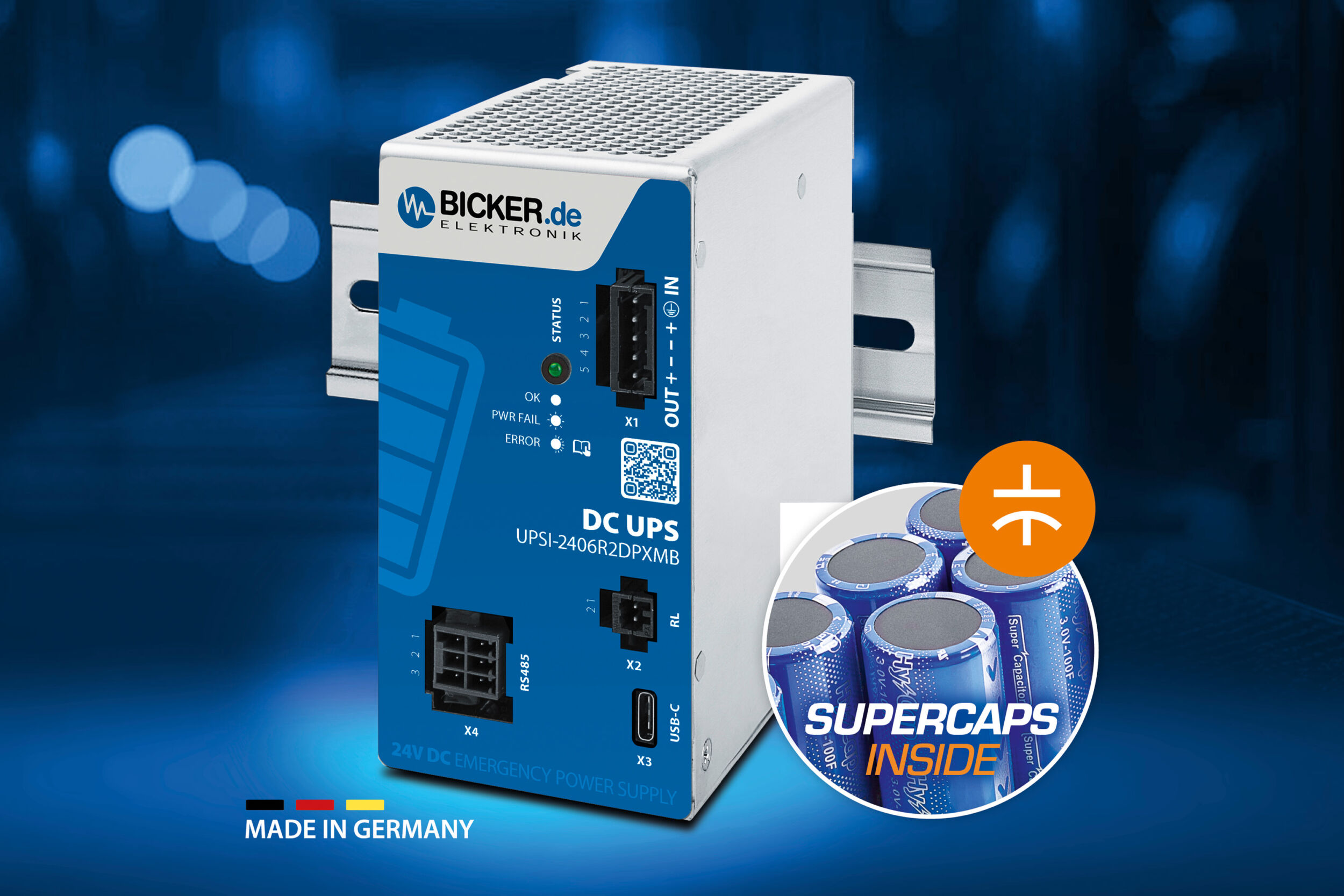 Notstromversorgung mit USB-C- und Modbus-Kommunikation