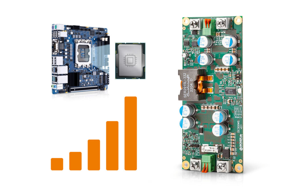 Der DC/DC-Wandler Bicker DC300WS ist optimiert für die hochdynamische Leistungsaufnahme neuester Prozessoren und gewährleistet so die stabile Stromversorgung aktueller IPC- und BoxPC-Systeme.