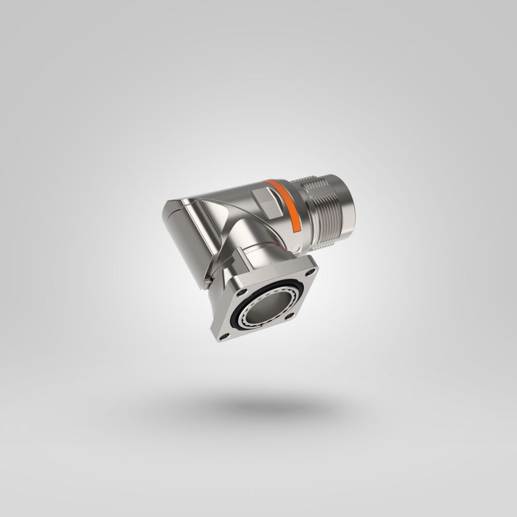 Epic M23P A3 Quickflex: Mit der neuen Winkeleinbaudose bringt Lapp erstmals einen Steckverbinder für den direkten Anschluss am Servomotor auf den Markt.