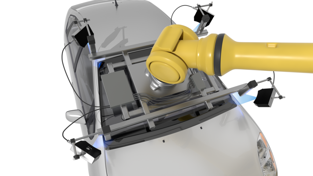 3D-Bildverarbeitung stellt Raumdaten für das Handling, die Positionierung und die Montage per Roboter bereit. Beim Einbau von Windschutzscheiben ermitteln Sensoren die Lage und Ausrichtung der Fahrzeugöffnung.