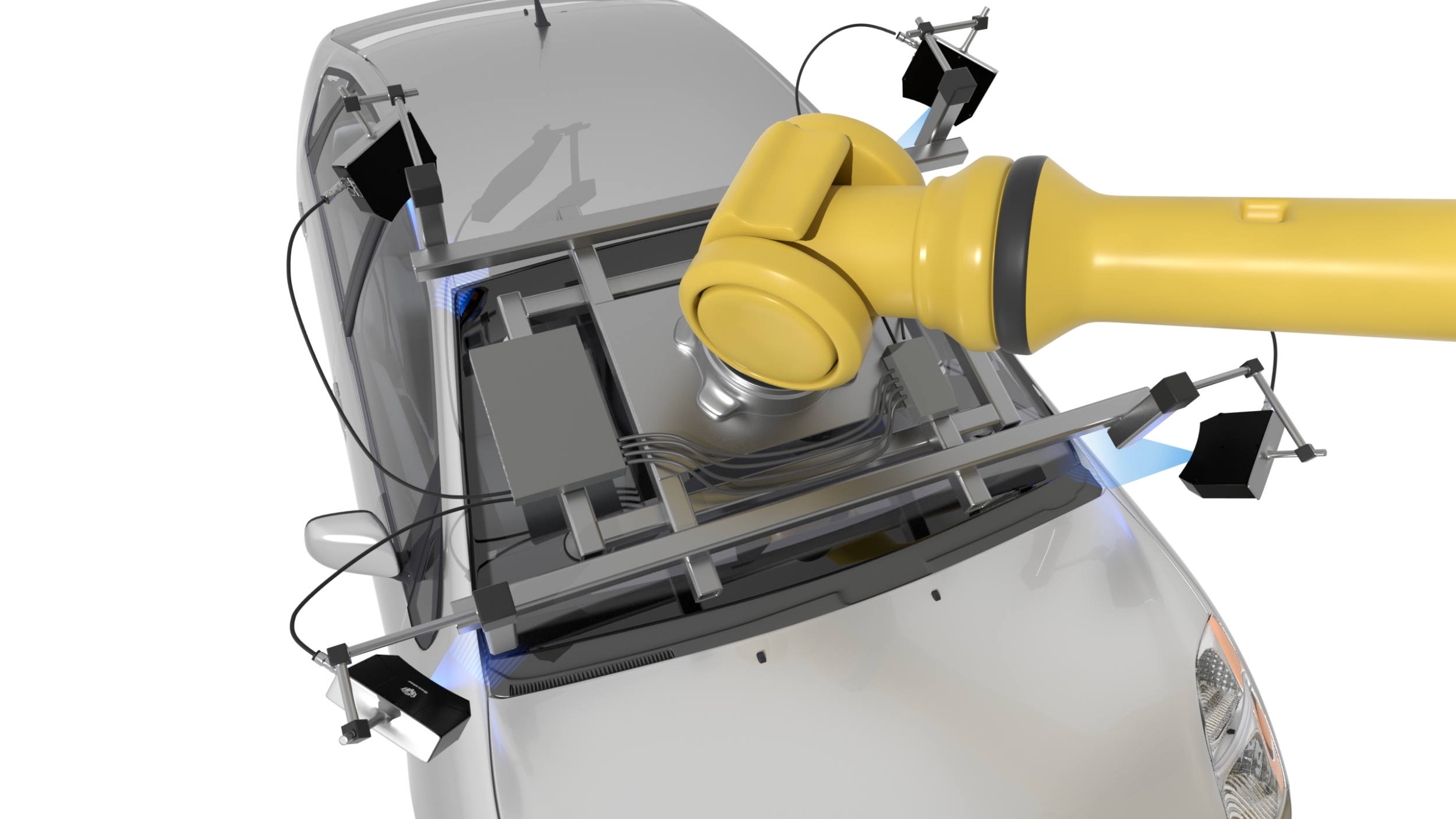 3D-Bildverarbeitung stellt Raumdaten für das Handling, die Positionierung und die Montage per Roboter bereit. Beim Einbau von Windschutzscheiben ermitteln Sensoren die Lage und Ausrichtung der Fahrzeugöffnung.