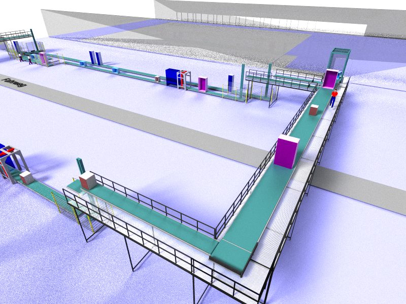 Oben: Eine neue Montagelinie für Küchenmöbel wurde mit Hilfe von taraVRbuilder geplant, präsentiert und verkauft. Unten: Anlage zur Einlagerung von LKW-Reifen.