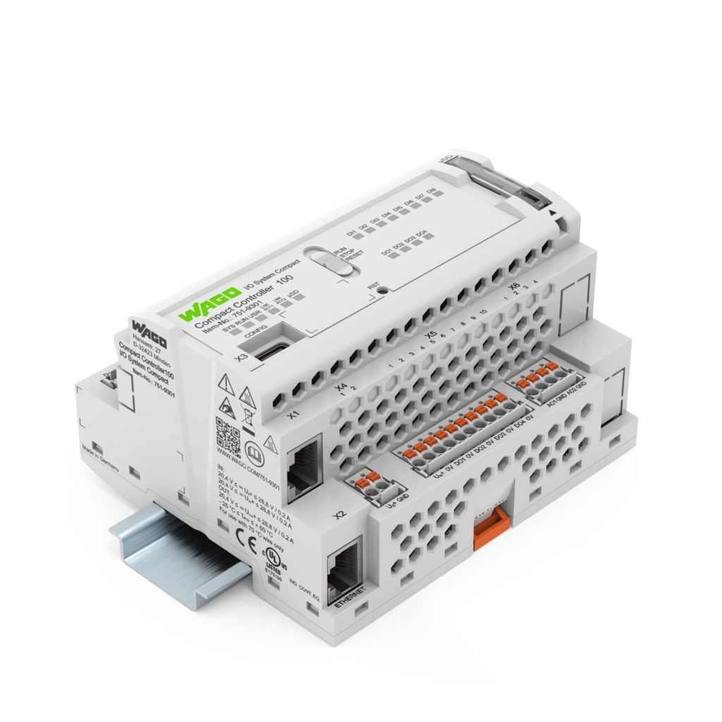 Der Compact Controller 100 verfügt über zahlreiche integrierte I/Os und lässt sich im Schaltschrank oder in Installationskleinverteilern montieren.