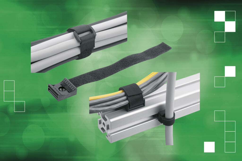 Mit den Kabelbefestigungssystemen von Norelem lassen sich Kabel einfach bündeln, ordnen und fixieren.