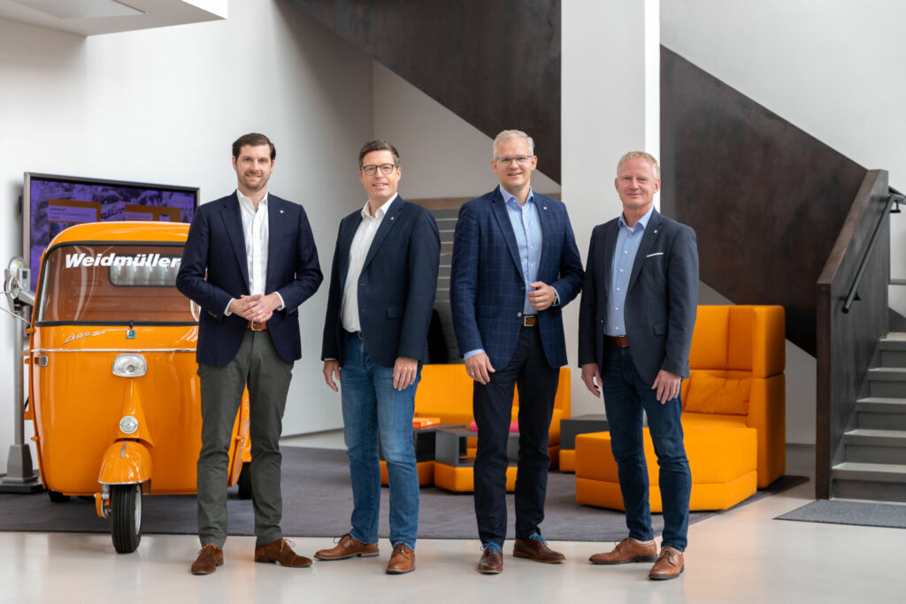 Der neu formierte Weidmüller-Vorstand (v.l.n.r.): Dr. Christian von Toll (CSO), Dr. Timo Berger (CTO), Dr. Sebastian Durst (CEO) und André Sombecki (CFO)