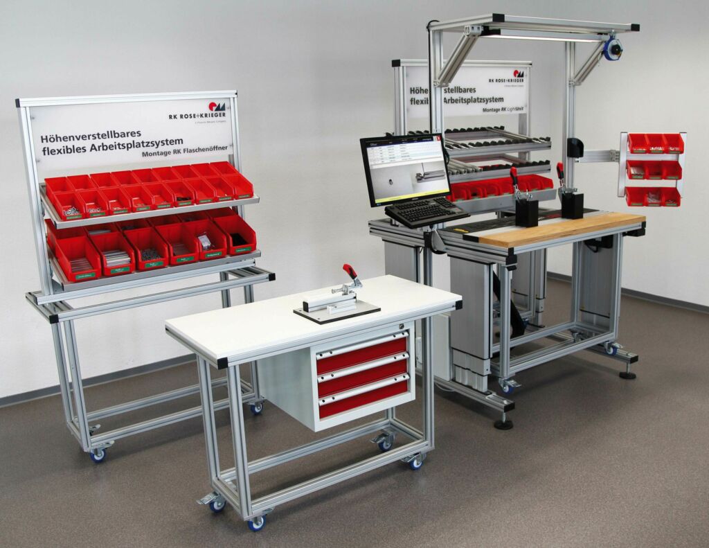 Auf Basis des Produktbaukastens entwickelt RK Rose+Krieger ergonomische Arbeitsplatzsysteme. Sie lassen sich auf jede Arbeitsumgebung hin individuell anpassen.