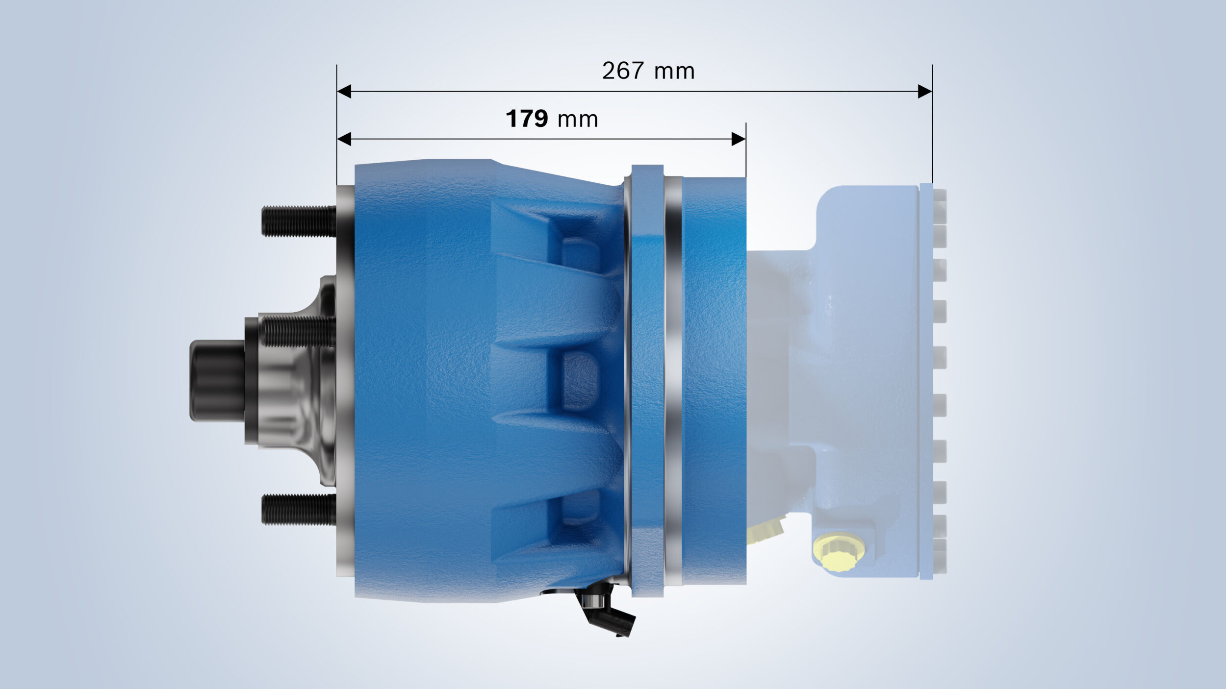 Der neue Rexroth Radialkolbenmotor MPR Performance ist etwa 30% kürzer als der Rexroth MCR3 und erzielt einen höheren Gesamtwirkungsgrad.