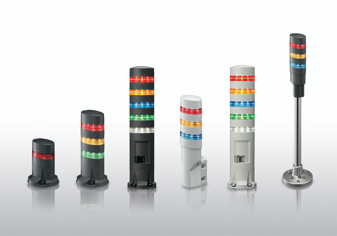 Die modulare Signalsäule der Serie LD6A eignet sich mit bis zu fünf farbigen Ebenen und Schutzart IP65 für die optische Zustandsanzeige in Maschinen, Anlagen und automatisierten Produktionsumgebungen.